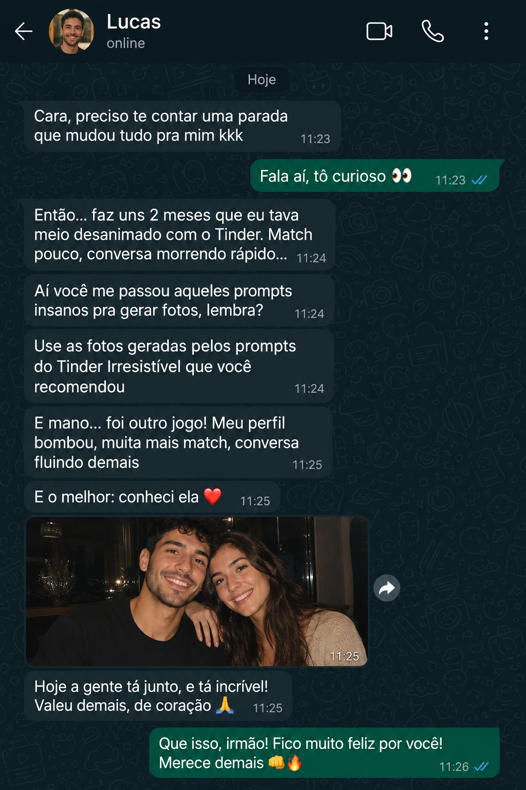 Depoimento de usuário mostrando aumento de matches no Tinder após usar os prompts (5)